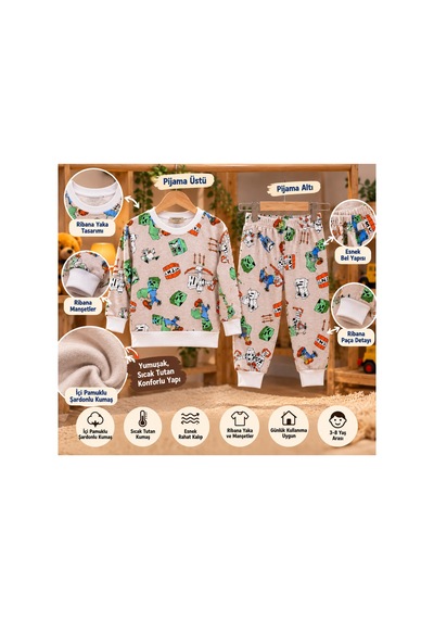 Üç Gül Ticaret Erkek Çocuk 3-8 Yaş Minecraft Desenli Pijama Takımı İçi Pamuklu Şardonlu Turuncu Üç Gül Ticaret Erkek Çocuk 3-8 Yaş Minecraft Desenli Pijama Takımı İçi Pamuklu Şardonlu Turuncu