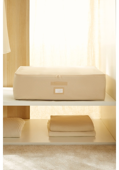 Ocean Home Textile 4'lü Mega Boy Bej Balıksırtı Baza Altı Hurç Set 74 X 46 X 22 Cm Bej