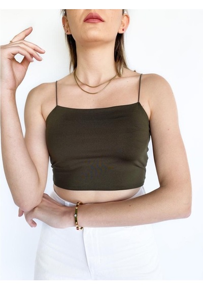 Kadın Ip Askılı Haki Crop Body (544306722)