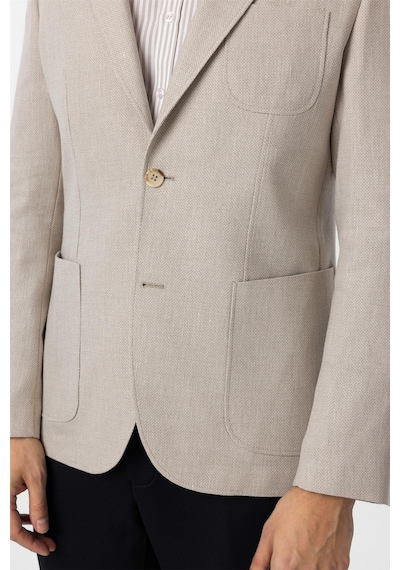 Süvari Bej Slim Fit Armürlü Mono Yaka 6 Drop Ceket