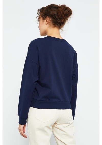 Tommy Life İndigo Basic Rahat Form O Yaka Kadın Sweatshirt - 97114 İndigo