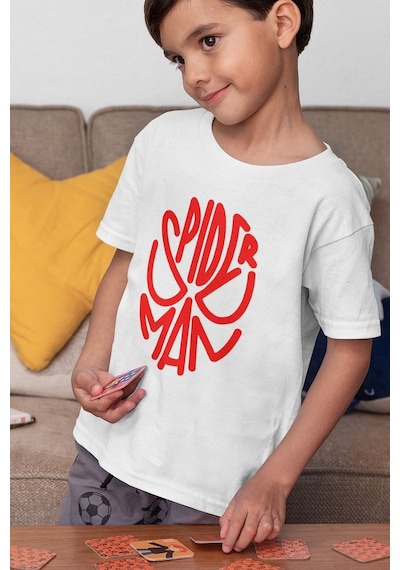 Sevbano Unisex Spider-man Maske Baskılı Film Çocuk Tişört 1-12 Yaş Beyaz
