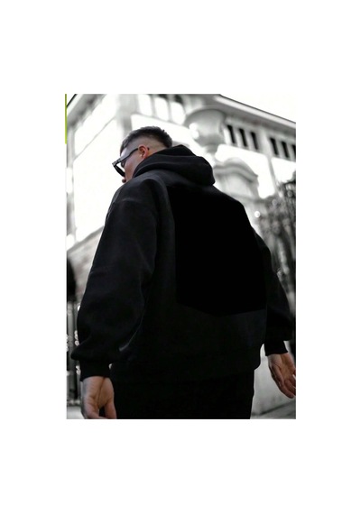 Blackjack Giyim Chance Baskılı Cepli Kapüşonlu Sweatshirt Siyah