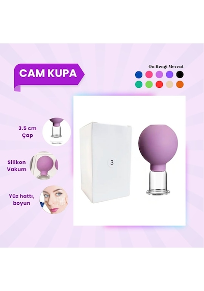 Silikon Vakumlu Cam Yüz Masaj Kupası No:3 Mor Çok Renkli