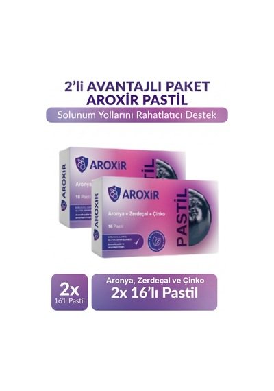 Aroxir Pastil Solunum Yollarını Rahatlatıcı Ve Koruyucu Destek Aronya, Zerdeçal Ve Çinko 2x16'lı Pastil