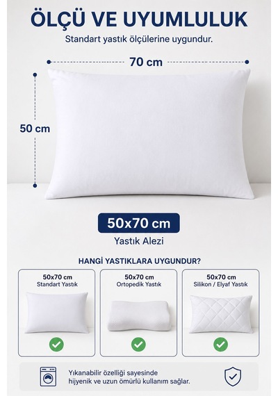 Sıvı Geçirmez Yastık Alezi 2'li 50x70 Cm Pamuklu Fermuarlı Puresleep Beyaz