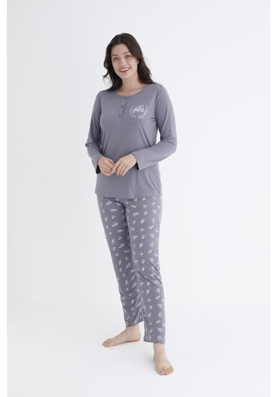 Uzun Kol Mevsimlik Pijama Takımı Viskon Alperi 790-31 Gri