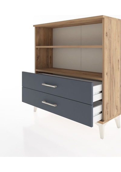 Arges Şifonyer 2 Raflı 2 Çekmeceli 88x30x96 Çam-antrasit Atlas Çam