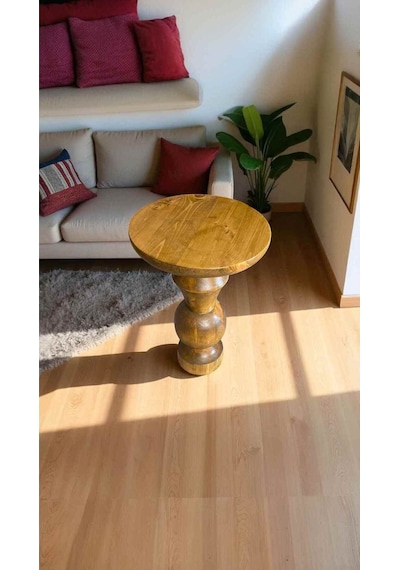Simillo Tekli Masif Ahşap Yan Sehpa Doğal Koyu Ceviz Renkli Mantar Model - Mushroom Side Table Koyu Ceviz