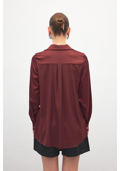 Sateen Saten Gömlek - Bordo-137000 Bordo
