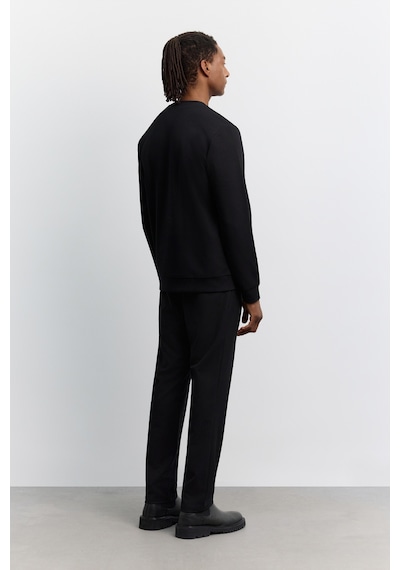 Avva Erkek Siyah Bisiklet Yaka Baskılı Pamuklu Regular Fit Sweatshirt A62y1273