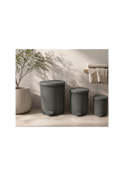 3'lü Pedallı Çöp Kovası Seti Lüks Banyo Mutfak Çöp Kovası İç Kovalı 20l + 13l + 8l Gri - 893372061 Gri