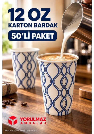 12 Oz Karton Bardak 50 Adet Sıcak Soğuk İçecek Uyumlu Tek Kullanımlık Kağıt Bardak