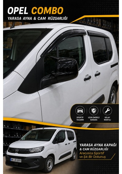 Opel Combo 2024+ Araca Özel Cam Rüzgarlığı + Yarasa Ayna Kapağı A+ İthal
