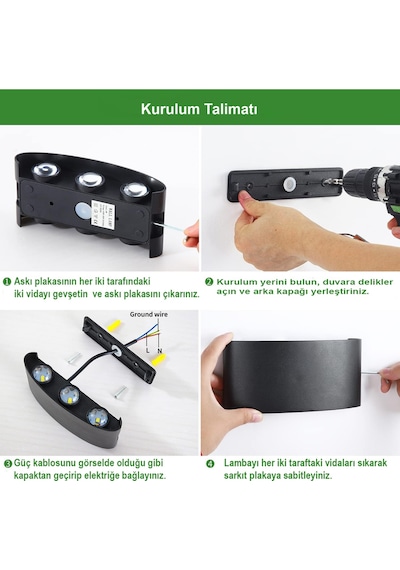 Dekoratif 10w Çift Yönlü Iç-dış Mekan Siyah Kasa Gün Işığı Duvar Aplik-8 Adet Amber Rengi