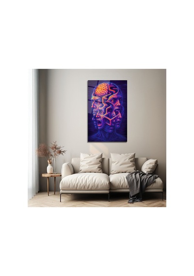Çok Katmanlı Yüz Ve Zihin Temalı Modern Sanat Cam Tablo Portre Temalı Dekoratif Duvar Tablosu, Salon Ve Yatak Odası Dekoru,