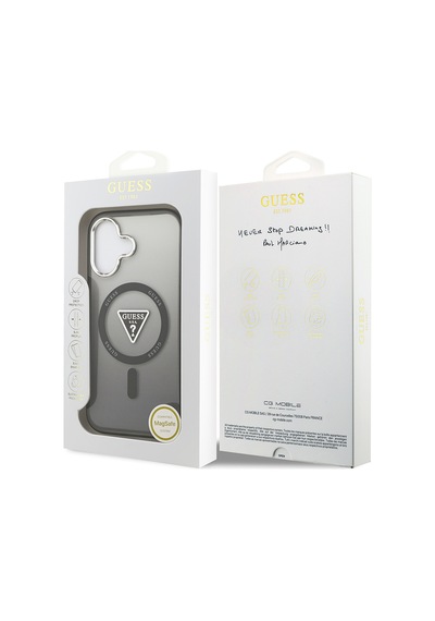 Apple Uyumlu iPhone 17 Kılıf Guess Lisanslı M-safeli Iml Baskılı Üçgen Logolu Metal Kamera Çerçeveli Siyah Siyah