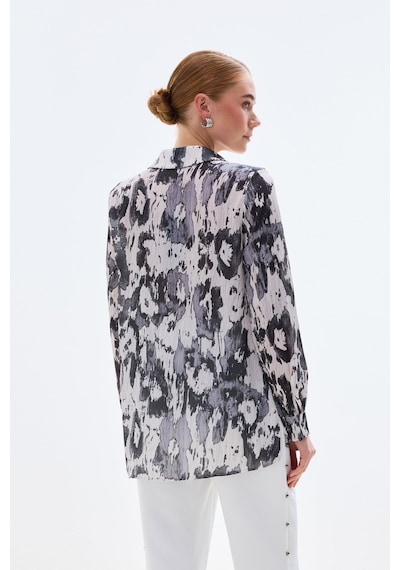 Sateen Desenli Düz Kesim Gömlek - Siyah-136802 Siyah