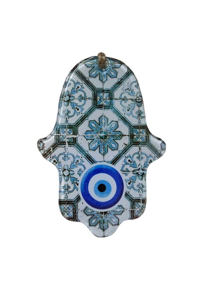 Cam Fatma Ana Eli Duvar Süsü Nazar Boncuklu - Jüt İpli Dekoratif Süs 10x15 Cm