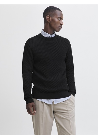 Jack & Jones Jack Jones Erkek Desenli Örgü Kazak 12283381 Siyah