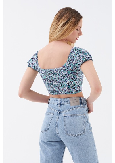 Crop Kadın Bluz K.kol Mavi