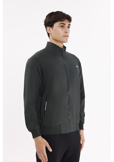 Rowinger Cepli Dik Yaka Tam Fermuarlı Göğüs Arma Detaylı Rahat Kalıp Mevsimlik Sweatshirt Haki