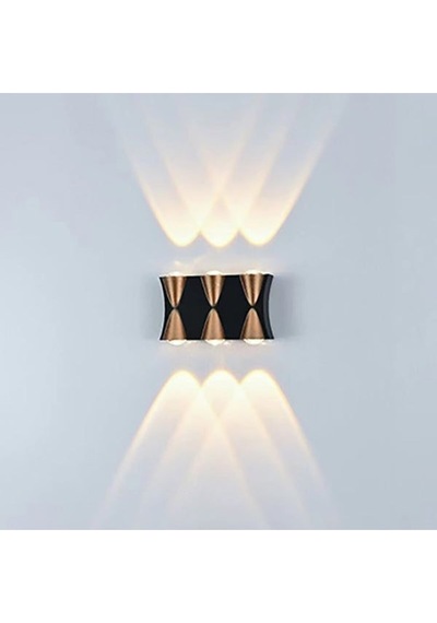 6 Watt Gün Işığı Ledli Dış Mekan, Bahçe, Teras, Balkon, Kamelya, Veranda Apliği, Bahçe Duvar Armatür Siyah Gold