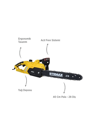 Rtrmax RTM9040SET Elektrikli Ağaç Kesme Motoru Eldiven + Testere Zinciri + Makaralı Uzatma Kablosu 4'lü Set