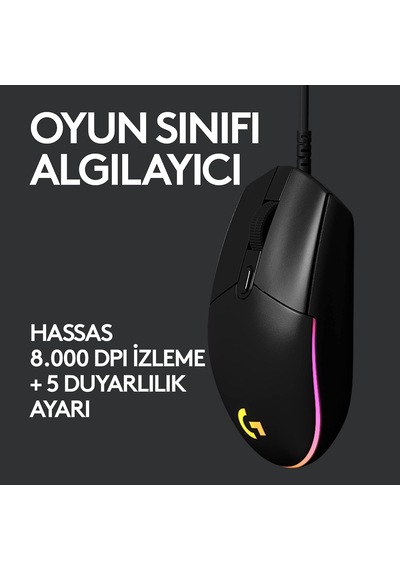 G102 Kablolu Oyuncu Mouse, Lıghtsync Rgb Aydınlatma, 8.000 Dpı, 6 Programlanabilir Tuş, Siyah