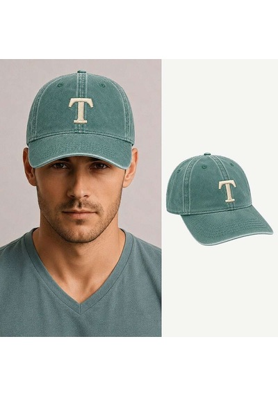 Tesbihane İsme Özel Harf Nakışlı Haki Vintage Stil Eskitme Kumaş Ayarlanabilir Unisex Beyzbol Şapkası Yeşil