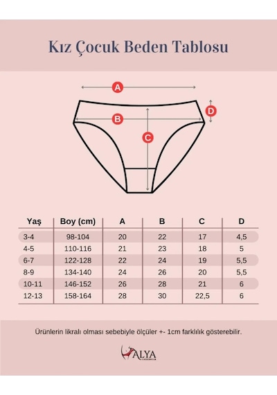Alya Underwear Kız Çocuk Kalpli Dokuma Lastik Pamuklu Kumaş Slip Külot 5'li Paket 5 Adet Beyaz Multicolor-x29