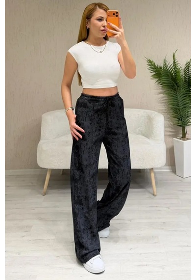 Fiolin Soft Touch Batik Boyamalı Modal Pantolon siyah
