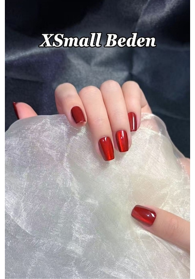 Xsmall Beden Bordo Kedi Gözü Kısa Küt 10 Adet Takma Tırnak Seti T036 Bordo