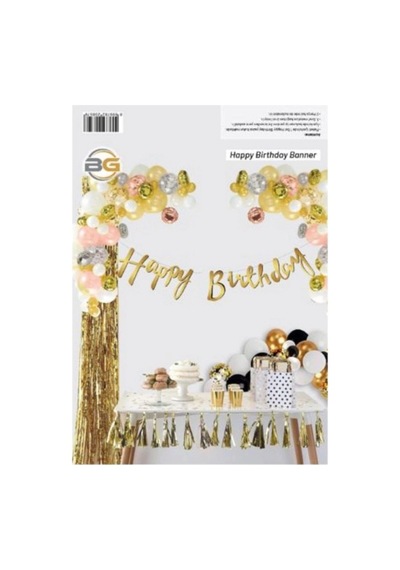 Özel Seri Kaligrafi Happy Brithday Gold Banner Günü Dekoratif Altın Renk +3