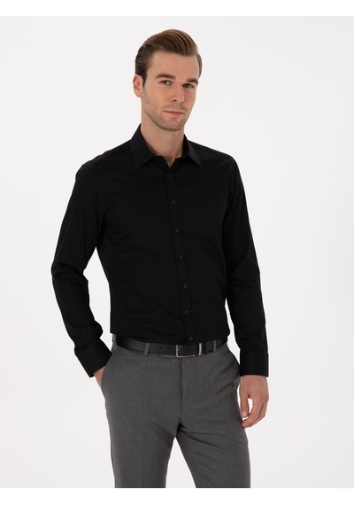 Cacharel Siyah Slim Fit %100 Pamuk Klasik Gömlek