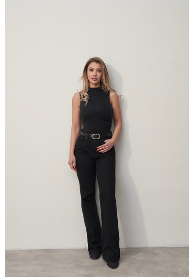 Rabia Çelik Kadın Siyah Straight Fit Marka Model Jean Pantolon Siyah Siyah