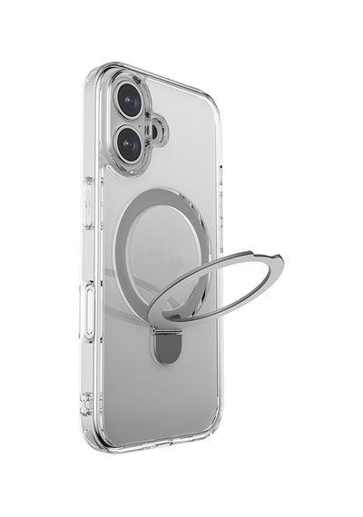 Apple Uyumlu iPhone 16 Kılıf Magsafe Raptic Air Stand Serisi Buzlu Transparan Standlı Kapak Şeffaf Şeffaf
