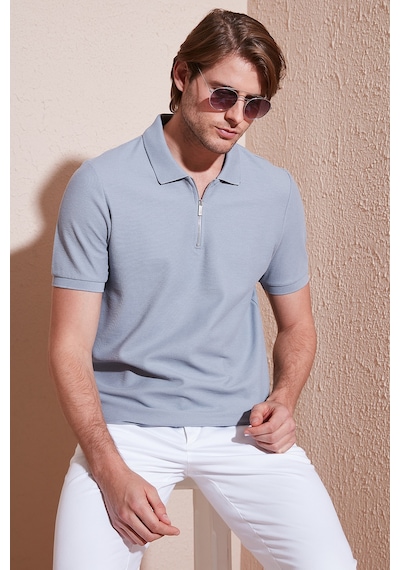 Buratti Pamuklu Regular Fit Fermuarlı Erkek Polo Yaka T Shirt 5902434 Gri