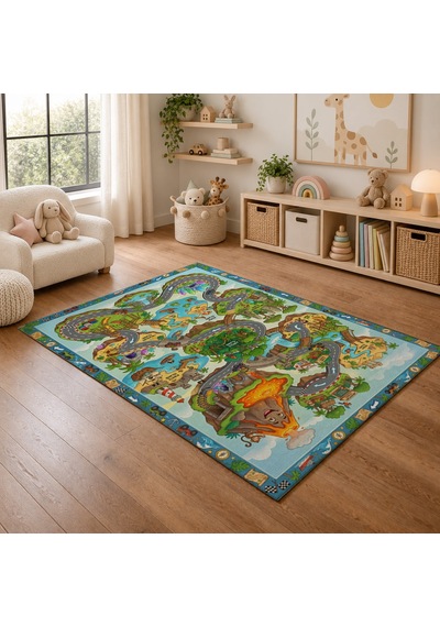 Kartela Halı Çizgi Film Adası Kaymaz Taban Çocuk Oyun Halısı - 160 x 240 CM
