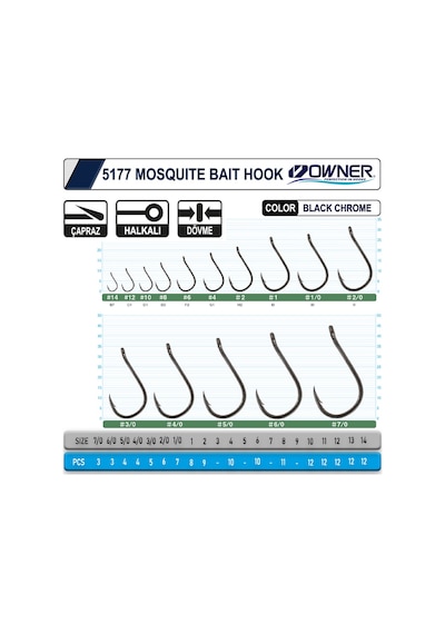 Owner 5177 Mosquito Hook Black Chrome Sinek İğne 1-0