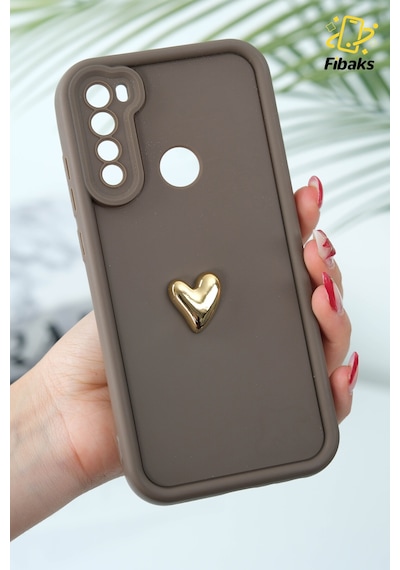Fibaks Redmi Note 8 Uyumlu Kılıf 3d Kalp Tasarımlı Kahverengi Desenli Yumuşak Kamera Korumalı Silikon Kapak
