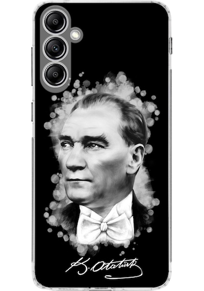Samsung Galaxy M14 Uyumlu Kamera Korumalı Kapak Atatürk Tasarımlı Şeffaf Kılıf Şeffaf