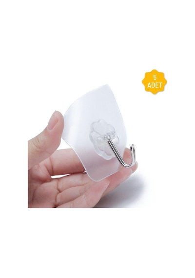 5'li Şeffaf Nano Yapışkanlı Kanca Güçlü Duvar Askısı Banyo Mutfak Kapı Askılık Seti 6 cm