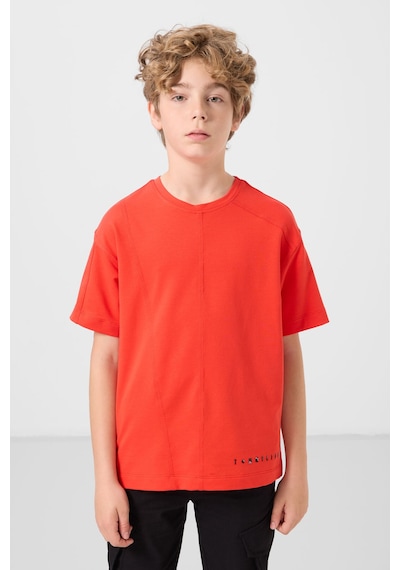 Tommylife Fiesta Pamuklu Yumuşak Dokulu Oversize Basic Erkek Çocuk T-shirt - 11297 Kırmızı