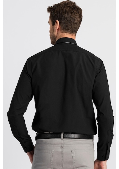 Tudors Klasik Fit Rahat Kesim Cotton Efekt Poplin Erkek Gömlek-22863 Siyah