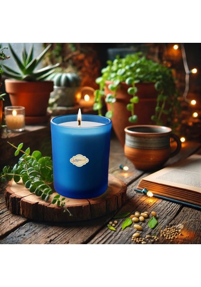 Mavi Buzlu Bardak Mum İçi %100 Soya Mum 405 Mavi - Beyaz
