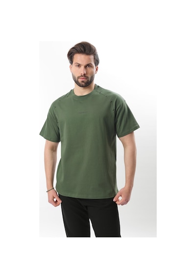 Madmext Haki Baskılı Nakış Detaylı Erkek T-shirt E7108 Haki