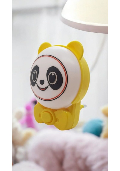 Sevimli Panda Bebek Çocuk Odası Gece Lambası, Prize Tak Çalıştır Anahtarlı, 2 Watt Beyaz Işık Ledli Sarı