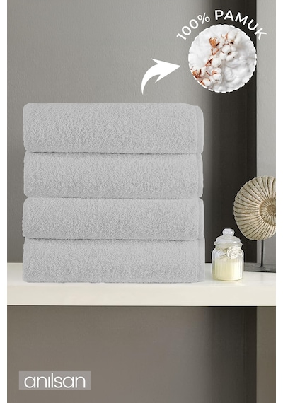 4'lü Gri El Havlusu - 50x90 Cm, 225 Gr, %100 Pamuk, Spa Ve Otel Havlusu Gri