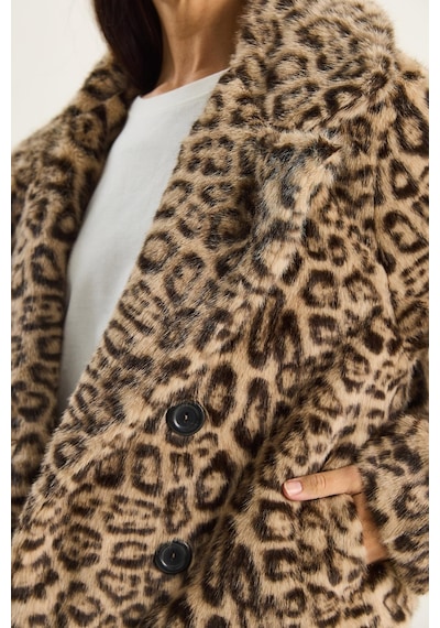 Shade Kadın Leopar Desenli Cep Detaylı Astarlı Suni Kürk 6962 60283772 - Bej